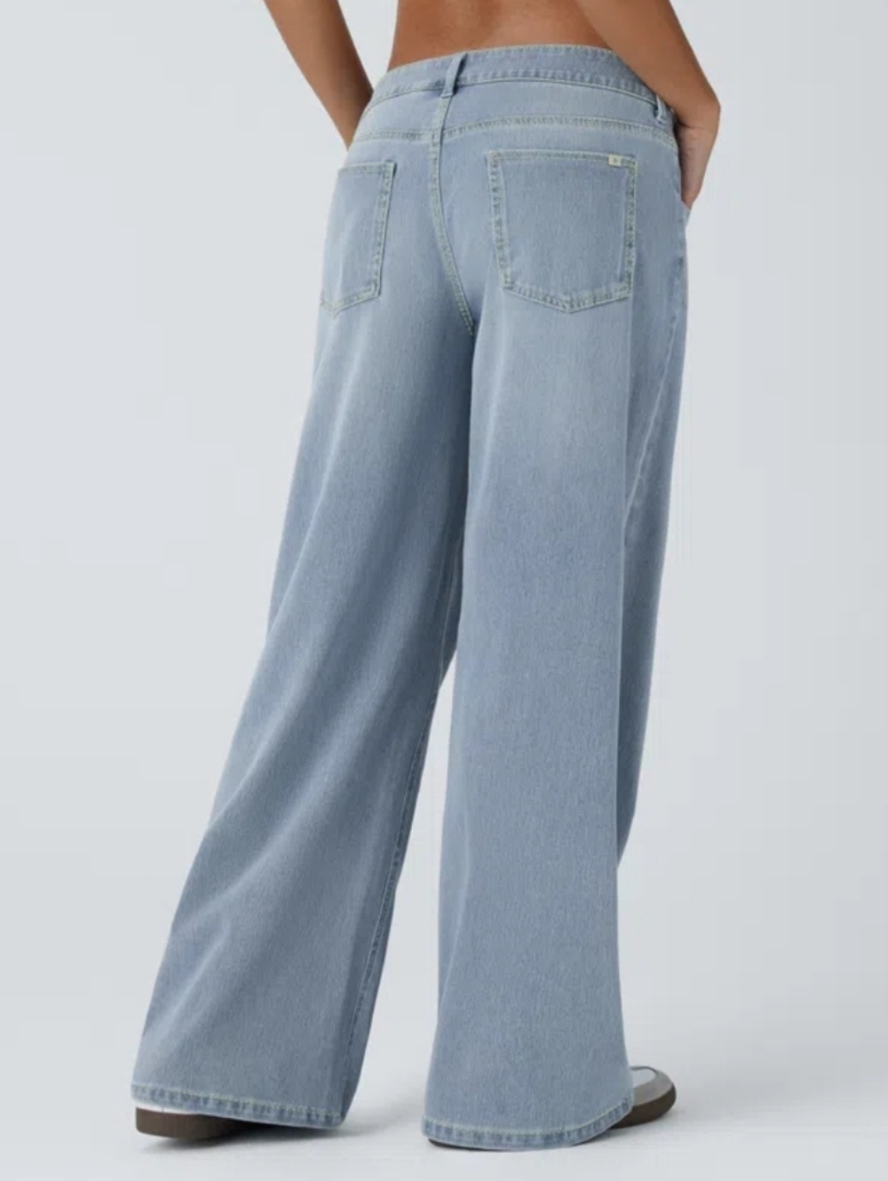 NWOT Halara Asymetric Low Rise Wide Leg Light Blue Women's Jeans Small Tall Boho - Picture 2 of 7